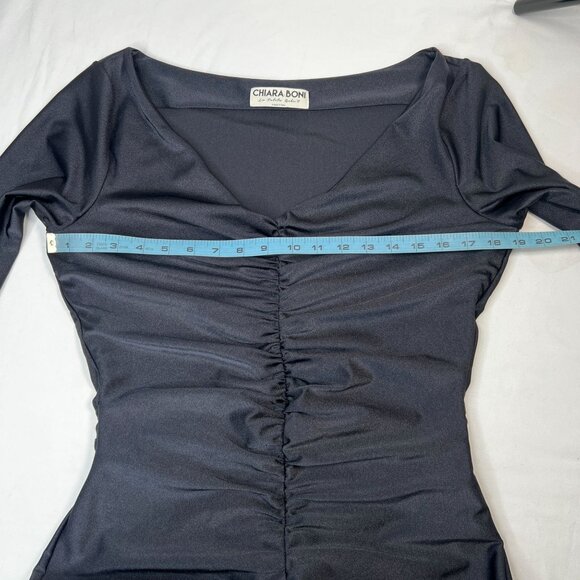 Chiara Boni La Petite Robe Ruched Front Slit Mermaid Gown Black 50 US 12 - Picture 10 of 16